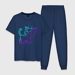 Пижама хлопковая мужская Неоновая котейка, цвет: тёмно-синий