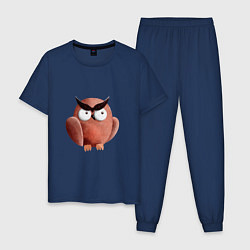 Пижама хлопковая мужская Сердитая сова с круглыми глазами, цвет: тёмно-синий