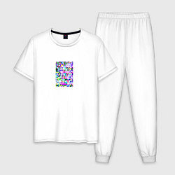 Пижама хлопковая мужская Яркие пиксели, цвет: белый