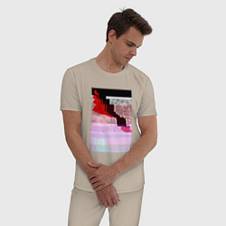 Пижама хлопковая мужская Abstract glitch, цвет: миндальный — фото 2