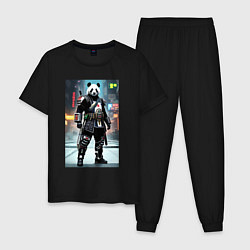 Пижама хлопковая мужская Panda cyber samurai, цвет: черный