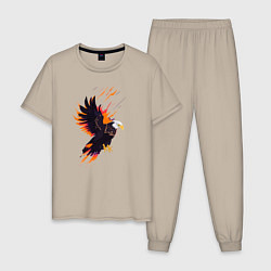 Пижама хлопковая мужская Орел парящая птица абстракция, цвет: миндальный