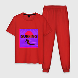 Пижама хлопковая мужская Сёрфинг в стиле киберпанк, цвет: красный