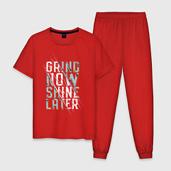 Пижама хлопковая мужская Grind now Shine later, цвет: красный