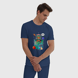 Пижама хлопковая мужская Кот космонавт в кармане, цвет: тёмно-синий — фото 2