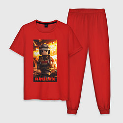 Пижама хлопковая мужская Пожарный роблокс, цвет: красный