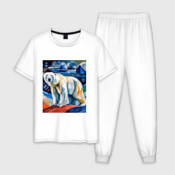 Пижама хлопковая мужская Белый медведь в арктике, цвет: белый