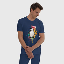 Пижама хлопковая мужская Красочный пингвин, цвет: тёмно-синий — фото 2