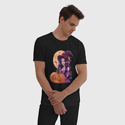 Пижама хлопковая мужская Хэллоуин - ведьма с тыквой, цвет: черный — фото 2