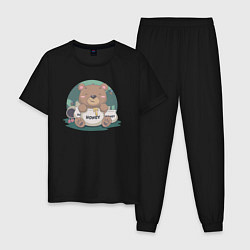 Пижама хлопковая мужская Медовый медвежонок, цвет: черный