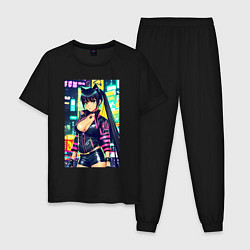 Пижама хлопковая мужская Крутая городская девчонка - аниме, цвет: черный
