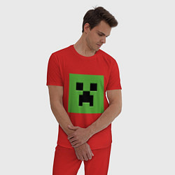 Пижама хлопковая мужская Minecraft creeper face, цвет: красный — фото 2