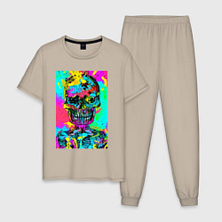 Пижама хлопковая мужская Cool skull - pop art - vogue, цвет: миндальный