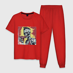 Пижама хлопковая мужская Зомби панк ест мясо, цвет: красный