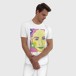 Пижама хлопковая мужская Женский портрет с полевыми цветами, цвет: белый — фото 2