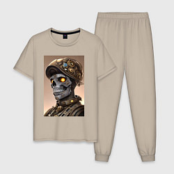 Пижама хлопковая мужская Cool skull - steampunk - neural network, цвет: миндальный