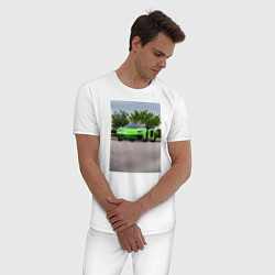 Пижама хлопковая мужская Спорткар на трассе, цвет: белый — фото 2