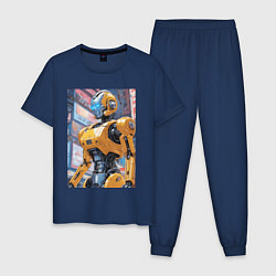 Пижама хлопковая мужская Робот в стиле поп-арт - нейросеть, цвет: тёмно-синий