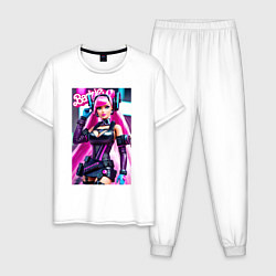 Пижама хлопковая мужская Барби - киберпанк - нейросеть, цвет: белый