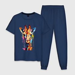 Пижама хлопковая мужская Граффити с жирафом, цвет: тёмно-синий