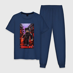 Пижама хлопковая мужская Roblox black man, цвет: тёмно-синий