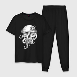 Пижама хлопковая мужская Skull octopus, цвет: черный