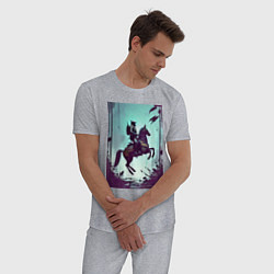 Пижама хлопковая мужская Всадник - киберпанк - нейросеть, цвет: меланж — фото 2