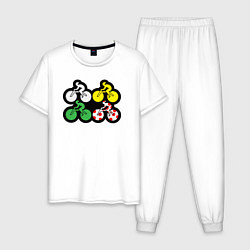 Пижама хлопковая мужская Велосипедная гонка, цвет: белый