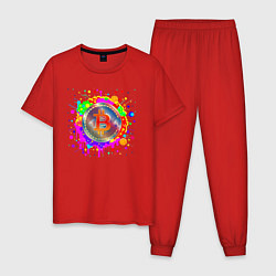 Пижама хлопковая мужская Биткоин-монета, цвет: красный
