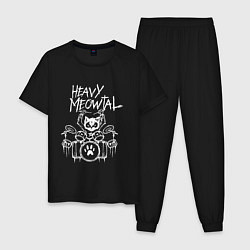 Пижама хлопковая мужская Heavy Meowtal - кошачья музыка, цвет: черный