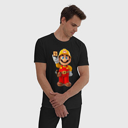 Пижама хлопковая мужская Марио-строитель, цвет: черный — фото 2