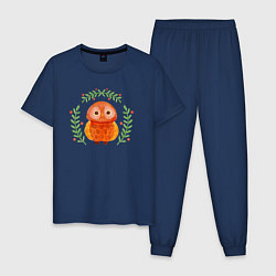 Пижама хлопковая мужская Осенняя совушка, цвет: тёмно-синий
