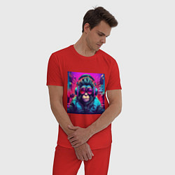 Пижама хлопковая мужская Обезьяна в больших ярких очках, цвет: красный — фото 2