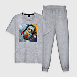Пижама хлопковая мужская Матрешка астронавт, цвет: меланж