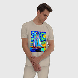 Пижама хлопковая мужская Парусная яхта, цвет: миндальный — фото 2