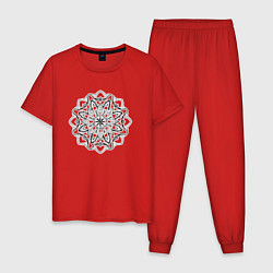Пижама хлопковая мужская Мандала черно белая, цвет: красный