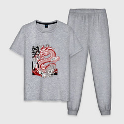 Пижама хлопковая мужская Татуировка с японским иероглифом и драконом, цвет: меланж