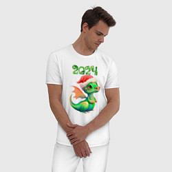 Пижама хлопковая мужская Дракончик 2024, цвет: белый — фото 2