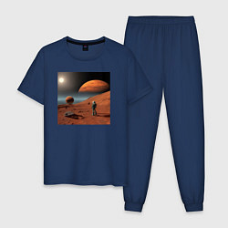 Пижама хлопковая мужская Человек на марсе, цвет: тёмно-синий