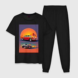 Пижама хлопковая мужская Ретро спорт кар, цвет: черный