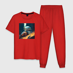 Пижама хлопковая мужская Космонавт и лес, цвет: красный