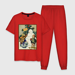 Пижама хлопковая мужская Ретро открытка с новым годом, цвет: красный