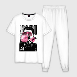 Пижама хлопковая мужская Сталин любовь революция и жвачка, цвет: белый