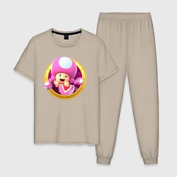 Пижама хлопковая мужская Тоад девочка значок, цвет: миндальный