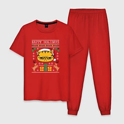 Пижама хлопковая мужская Happy holidays phrase, цвет: красный