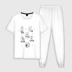 Пижама хлопковая мужская Мишки - раскраски, цвет: белый