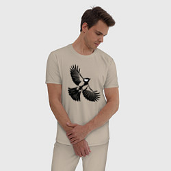 Пижама хлопковая мужская Синица трафарет, цвет: миндальный — фото 2