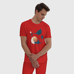 Пижама хлопковая мужская Абстрактный фон - абстракция солнце и пятна, цвет: красный — фото 2