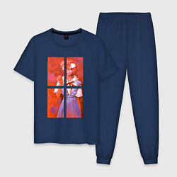 Пижама хлопковая мужская Аянами разбитые зеркала, цвет: тёмно-синий