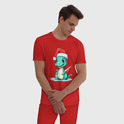 Пижама хлопковая мужская Милый дракончик 2024, цвет: красный — фото 2